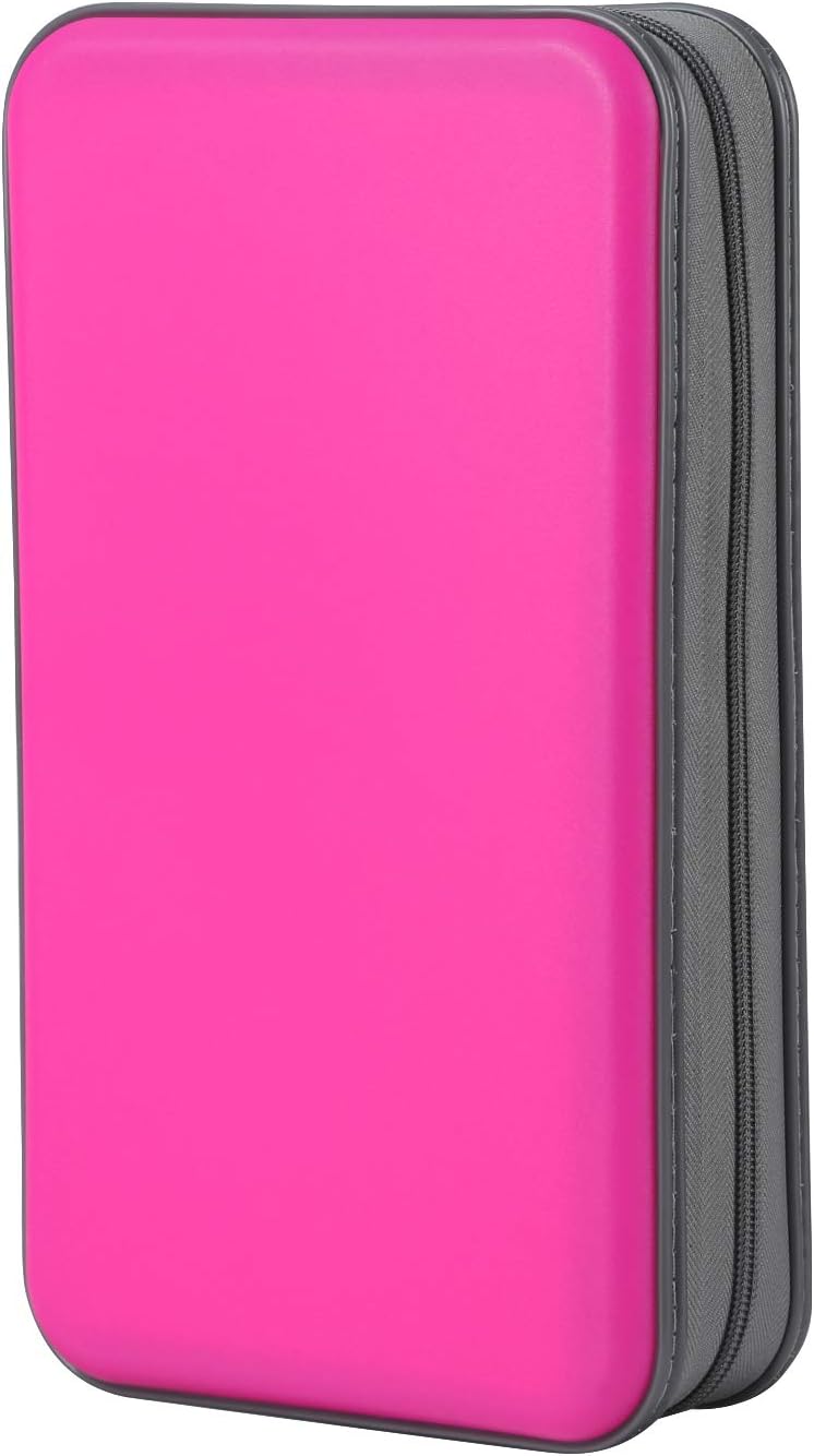 alavisxf xxCD Case, 96 Capacity Hard Plastic CD Holder Protective DVD Disc Storage Case Holder Portable Zipper CD DVD Organizer Storage Wallet for Car Home Travel (96 Capacity, Hot Pink)