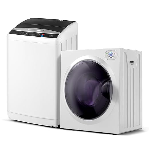 ROVSUN 25LBS Full Automatic Washing Machine and 2.6CuFt Portable Clothes Dryer Set, Electric Laundry Washer and Dryer Combo Set with Stainless Steel Inner Tub, for Apartment, Dorms, Home