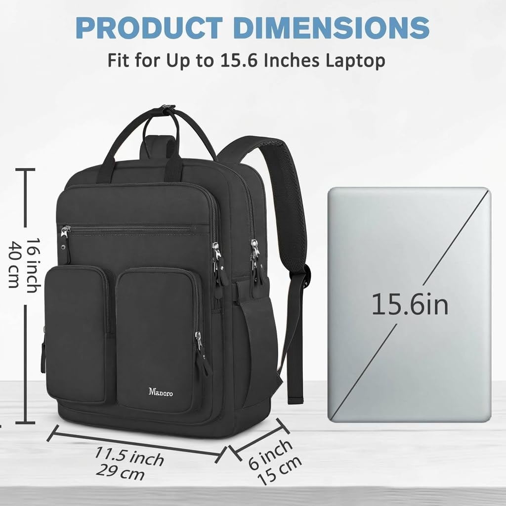 Mancro Travel Backpack for Women with TSA Laptop Compartment, 15.6 Inch Laptop Backpack with Dry-Wet Pocket, Fashion Casual Travel Computer Backpack for Women, Black