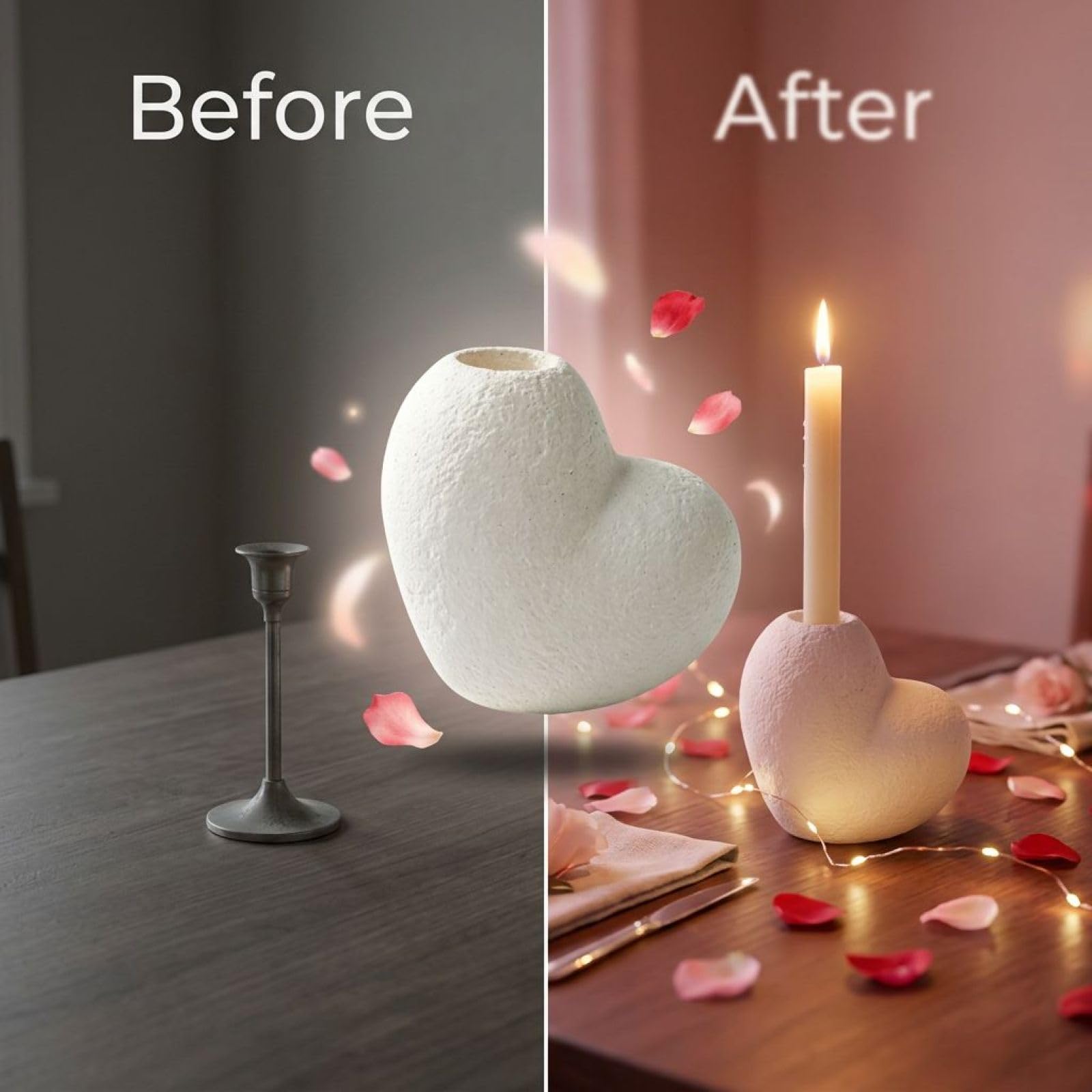 5 portacandele conici in ceramica, a forma di cuore bianco opaco, per festival, San Valentino, decorazione da tavolo per matrimoni, 8 x 7 cm