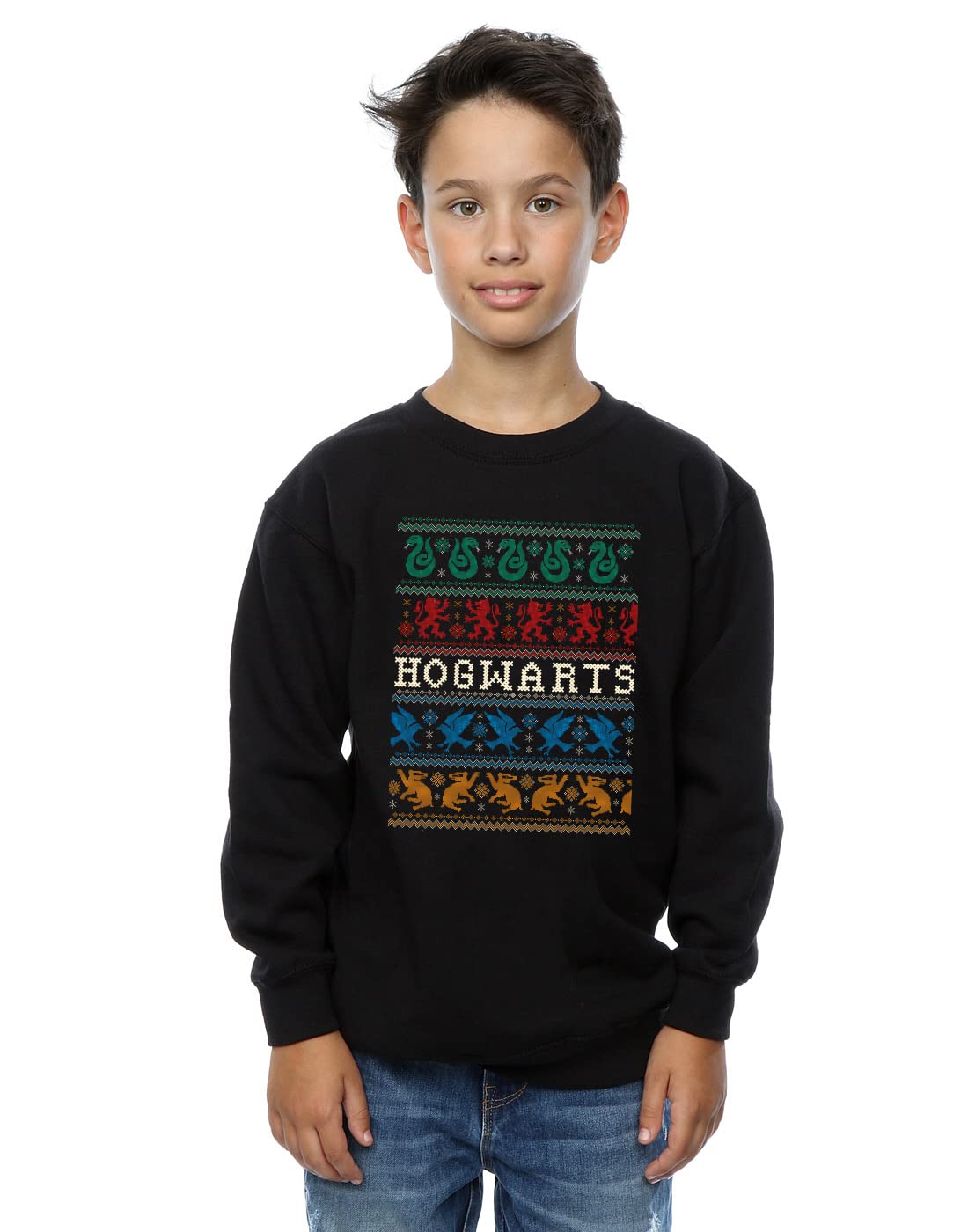Absolute Cult Boys Black Harry Potter Christmas Fair Isle Houses Sweatshirt 9-11 Years