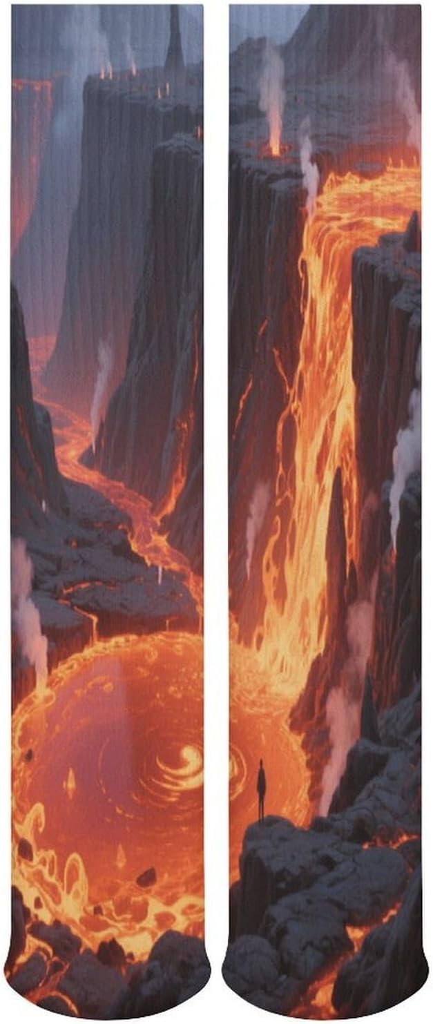 Fiery Canyon Crew Socks High Stocking Thermal Socks | Tube Socks-Breathable-Moisture-Soft-wicking for Hospital Pilates Yoga for women men Grippy for office and daily walking