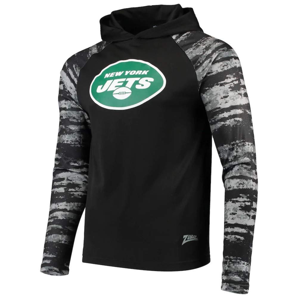Zubaz NFL Men's Black Oxide Raglan French Terry Pullover Hoodie, New York Jets Small