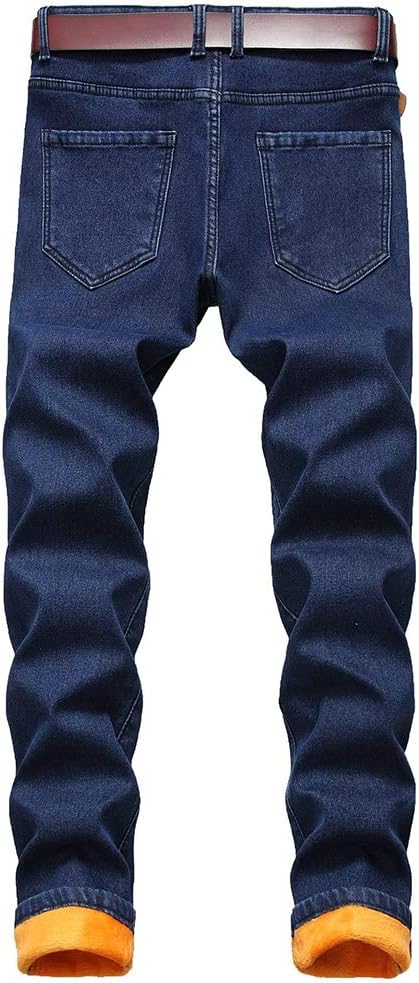 Ylingjun Mens Warm Sherpa Lined Biker Jeans Stretch Slim Fit Fleece Denim Pants - Image 2