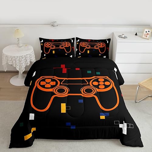 Miniatura 20 de Feelyou - Juego de edredón para niños gamers tamaño individual, juego de ropa de cama de estilo Galaxy Gaming con purpurina, juego de edredón para
