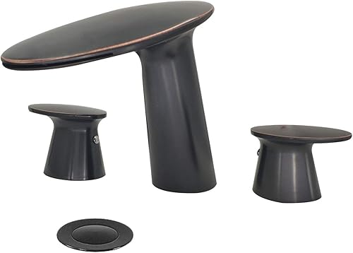 Wovier Grifo de lavabo de baño de cascada negro mate, grifo de lavabo de latón de dos manijas y tres agujeros, grifo mezclador de lavabo de 8 a 16
