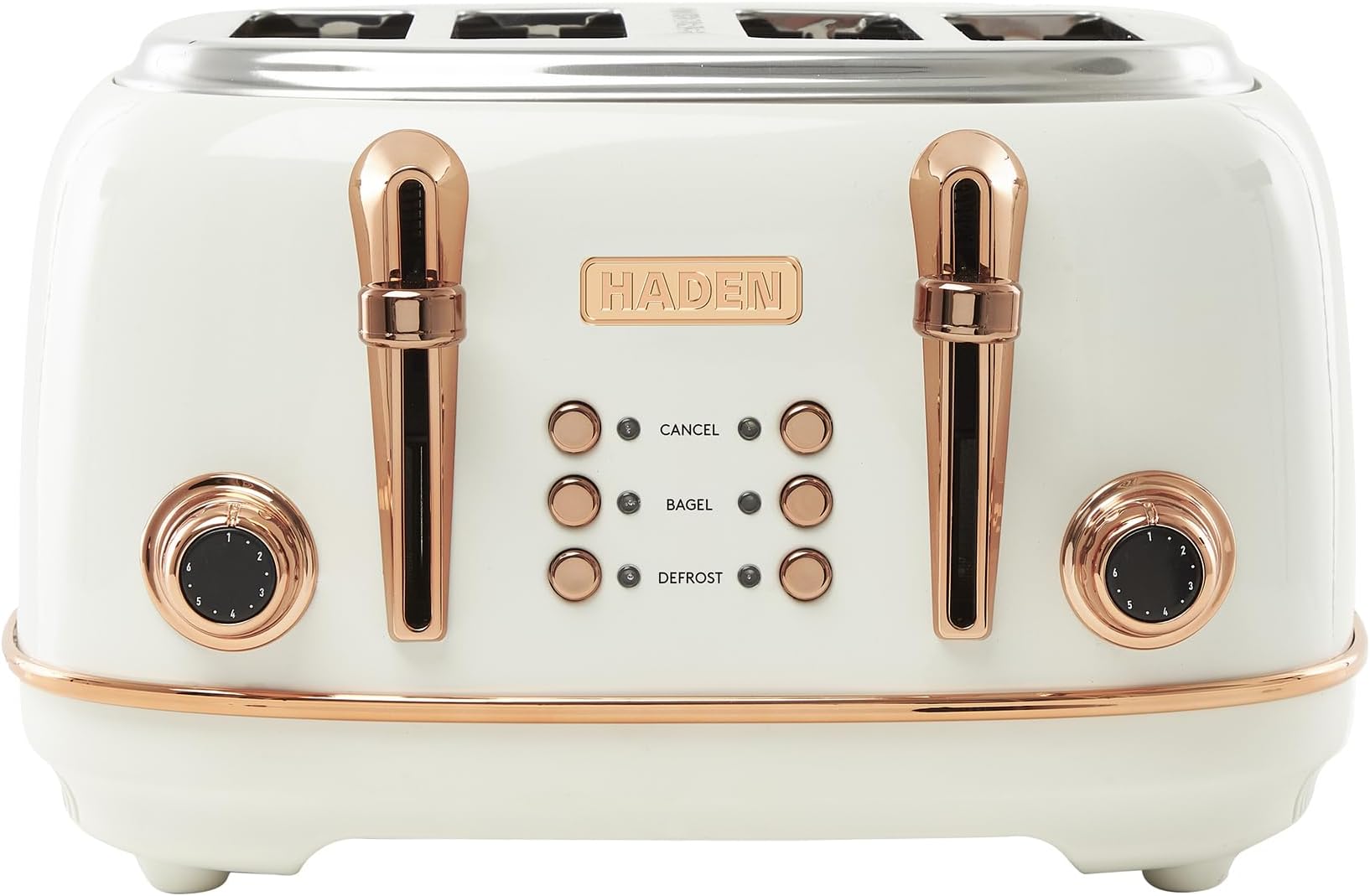 Heritage 4 Slice Wide Slot Stainless Steel Toaster with Adjustable Browning Control & Non-Slip Feet, Ivory & Copper