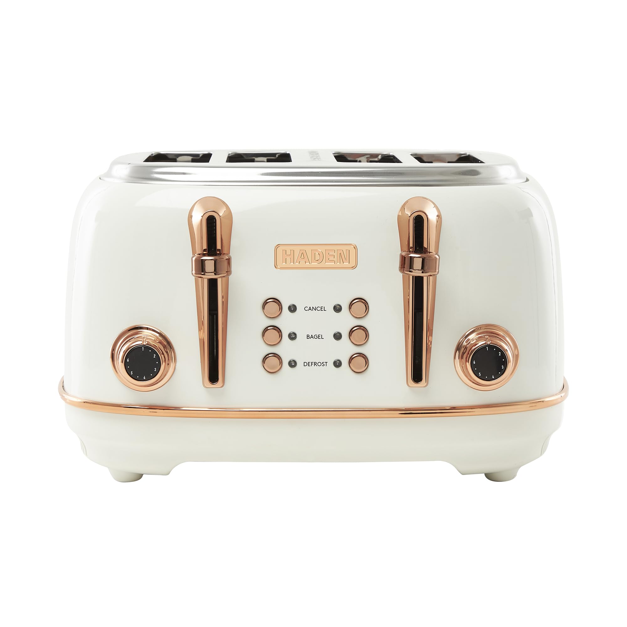 Haden Heritage 4 Slice Wide Slot Stainless Steel Toaster with Adjustable Browning Control & Non-Slip Feet, Ivory & Copper