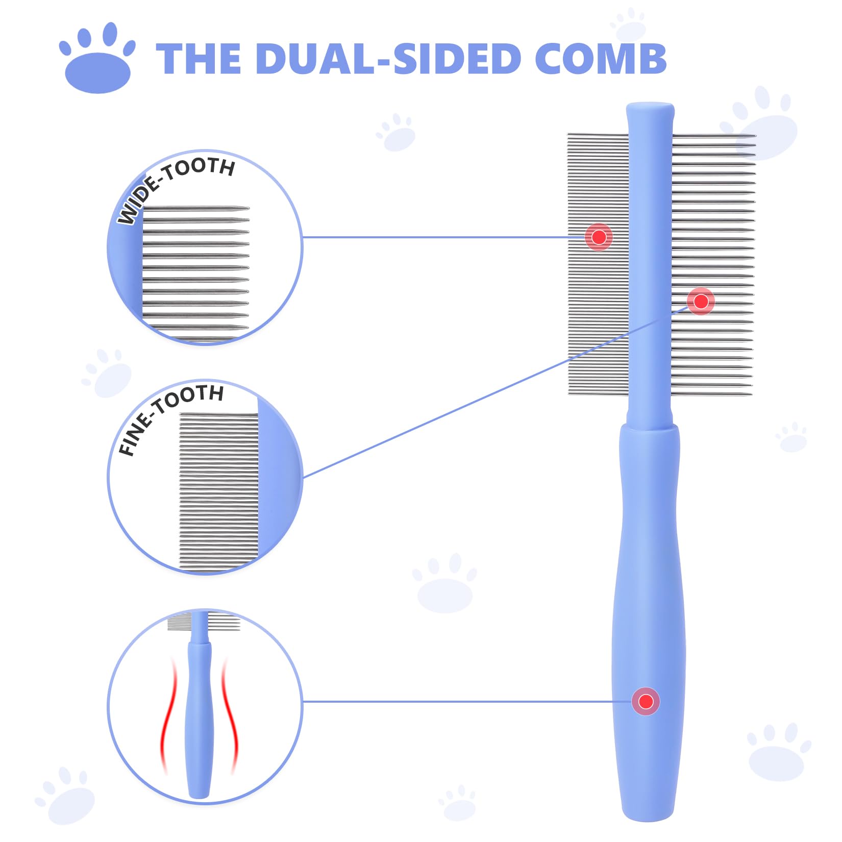 Peine desenredante para garabatos de caniche Goldendoodle, rastrillo de desenredar y desenredar, herramienta de peine de doble cara para perros y gatos de pelo largo y rizado, kit de cepillo de aseo