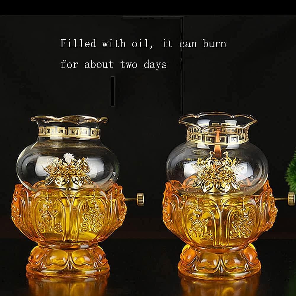 Decorative Lighting Retro Brass Oil Lamp Tibetan Buddhism Butter Lamp Holder Household Candle Holder for Buddha Supplies Kerosene Lamp for Temples with Delicate Golden Lotus Clear Amber 5.3in
