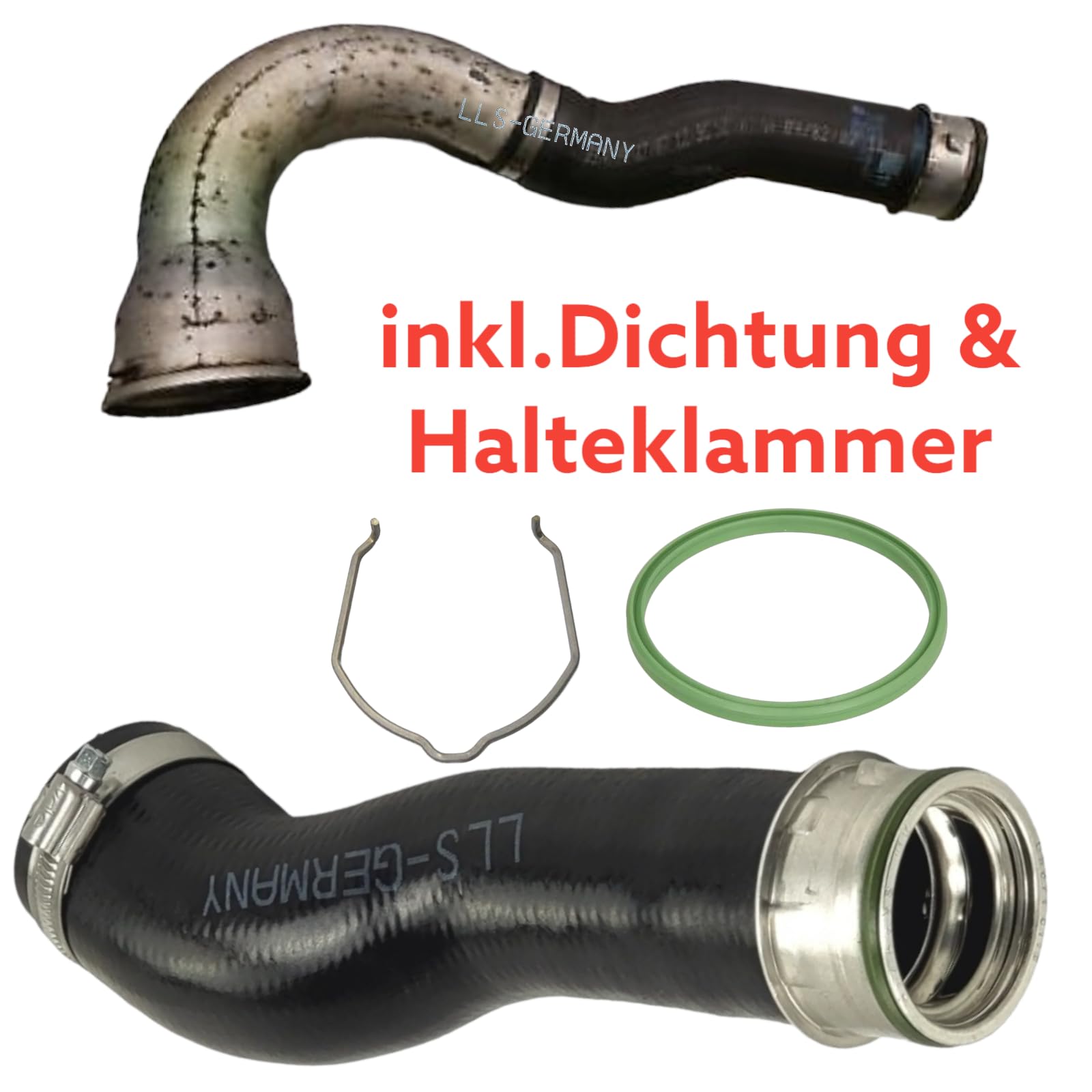 LLS-GERMANY Ladeluftschlauch Turboschlauch kompatibel mit VW T5 Transporter 2.5 TDI 7H0145708J inklusive Halteklammer