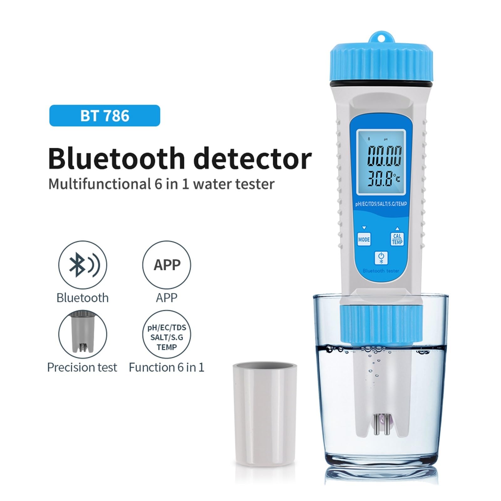 Tester professionale della qualità dell'acqua 6 in 1 Rilevatore ad alta precisione EC/TDS/Salinità/Temp Controllo intelligente,Alta precisione