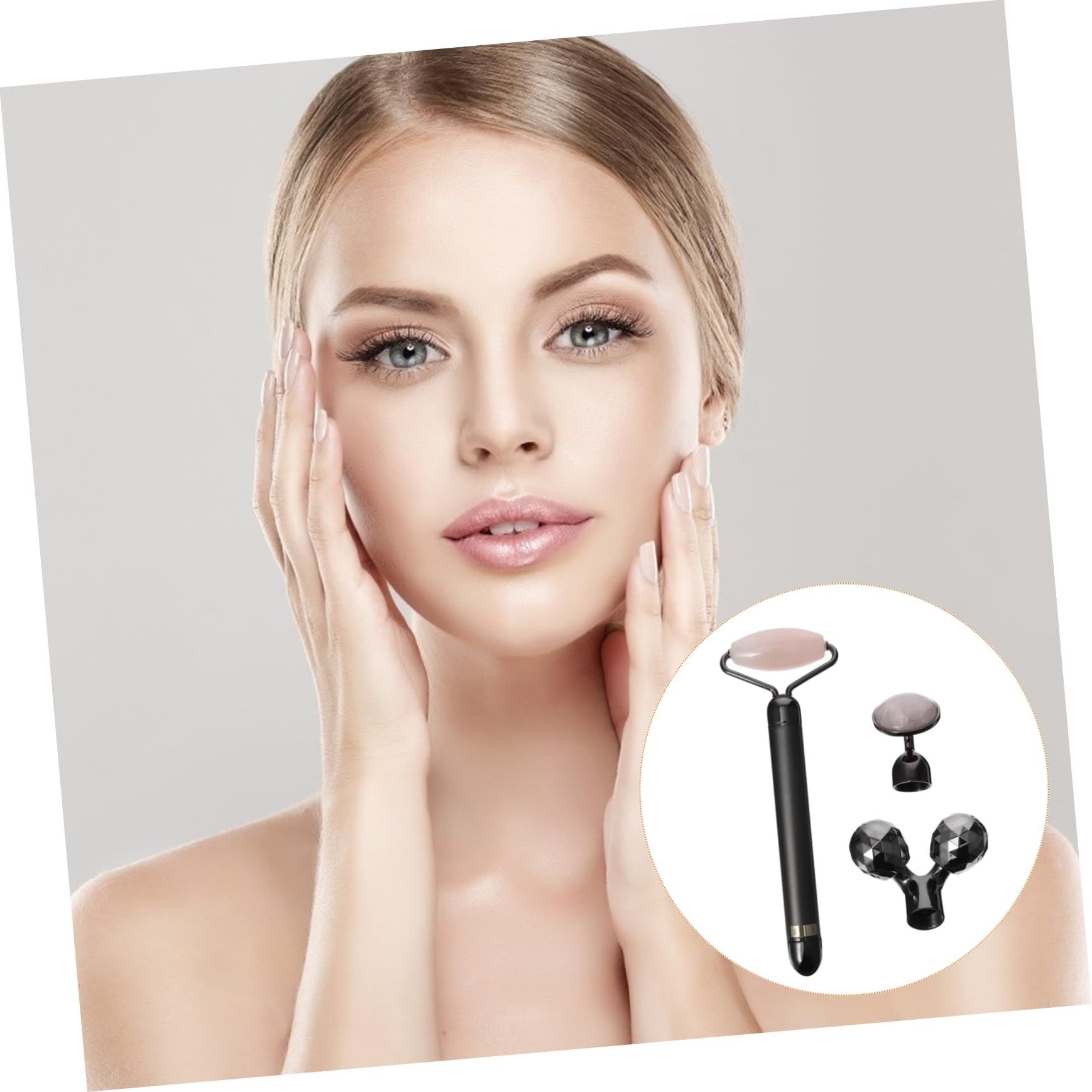 3-in-1 Jade Gesichtsroller aus Jademehl Kristall, Schwarz