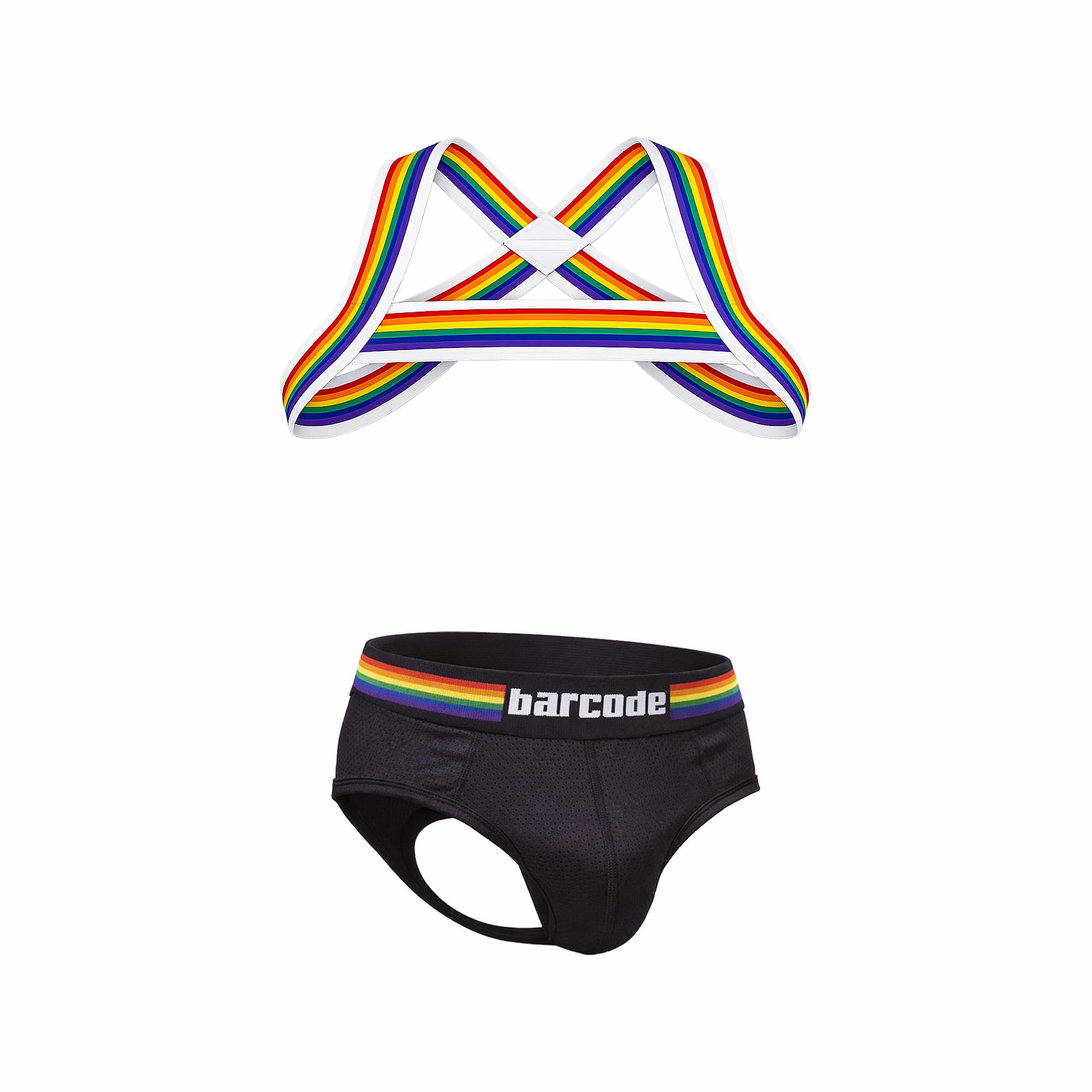 Slip ouvert Pride Barcode Berlin : ensemble jockstrap noir et harnais pour soirées et festivals - 6