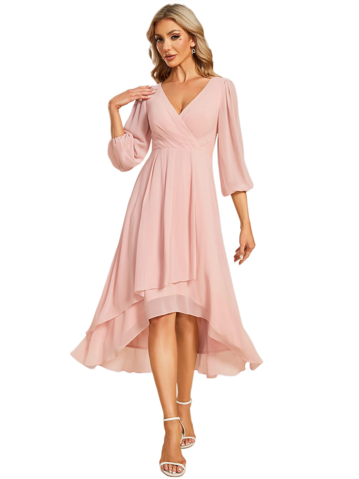 Ever-Pretty Vestido De Fiesta Elegante De Una Línea para Mujer Vestido De Cóctel De Manga Larga con Cuello En V Boda EG01926