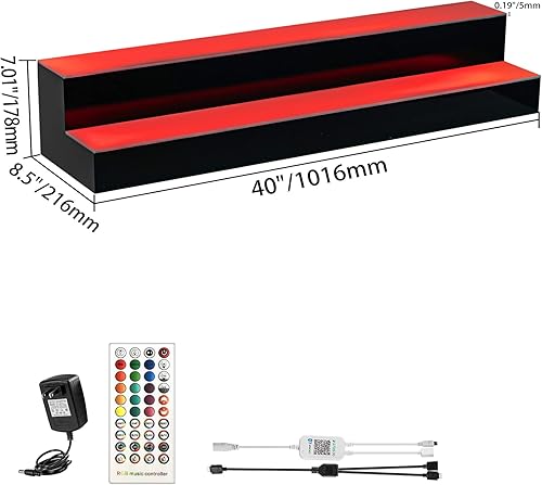 Miniatura 43 de VEVOR Pantalla de botella de licor con iluminación LED, 3 niveles de 40 pulgadas, compatible con USB, estante iluminado de bar para el hogar