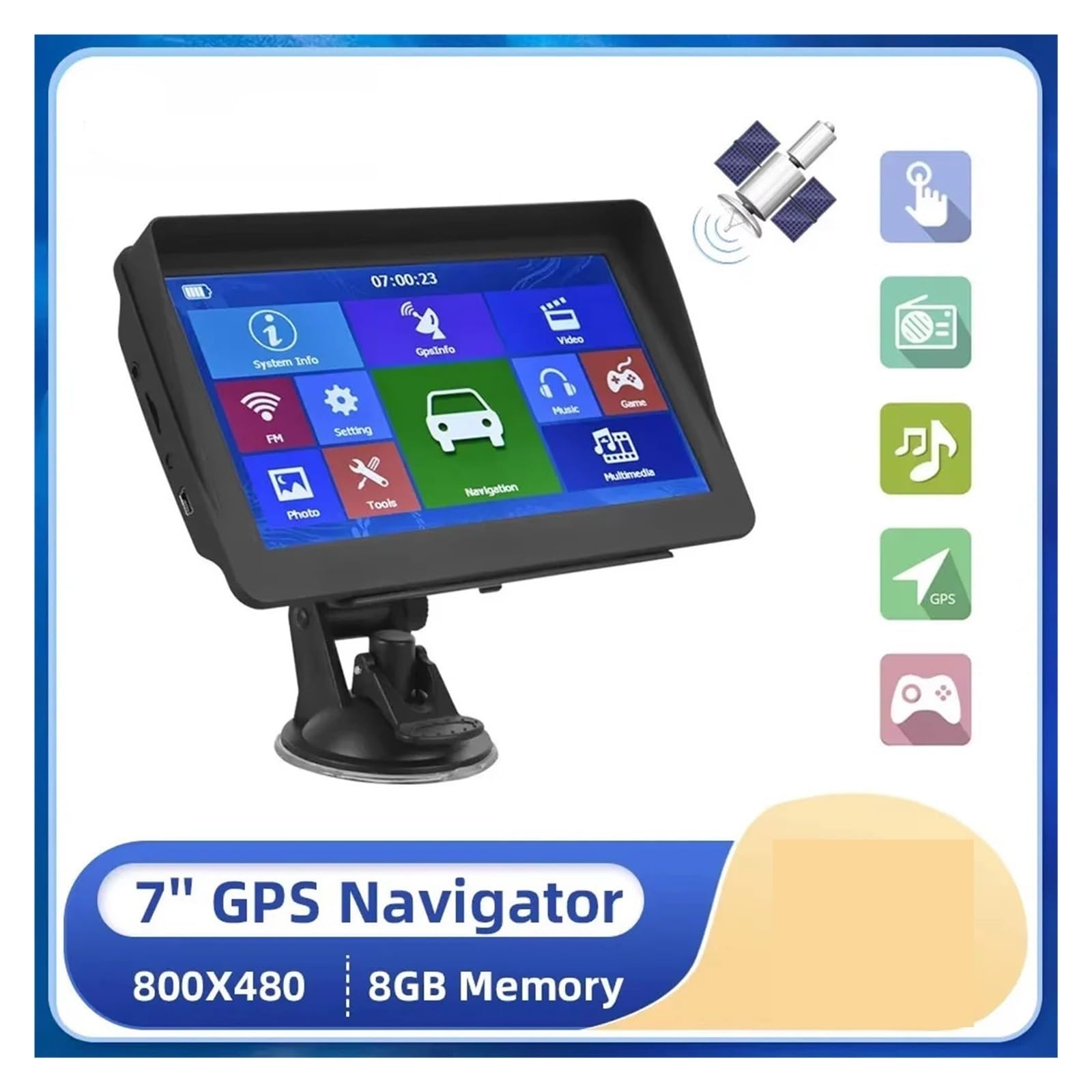 Nawigacja GPS do samochodów ciężarowych z osłoną przeciwsłoneczną i mapą Europy 256M, do nawigacji samochodowej GPS Podofo z 7-calowym ekranem dotykowym