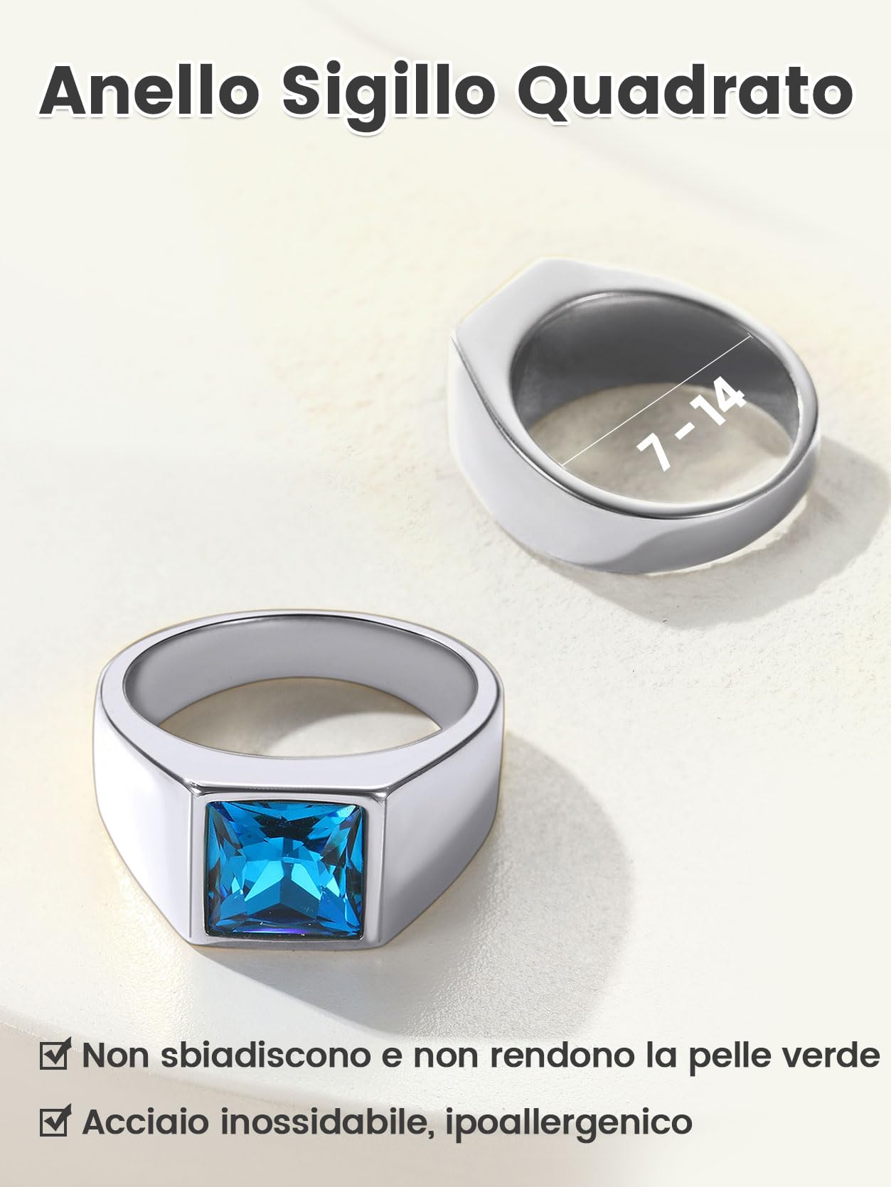 GoldChic JEWELRY Anello Pietra Zaffiro Ossidiana Alta Trasparenza Intarsio 3D Tagliato a Diamante Anello Uomo Acciaio Misura IT 14-32