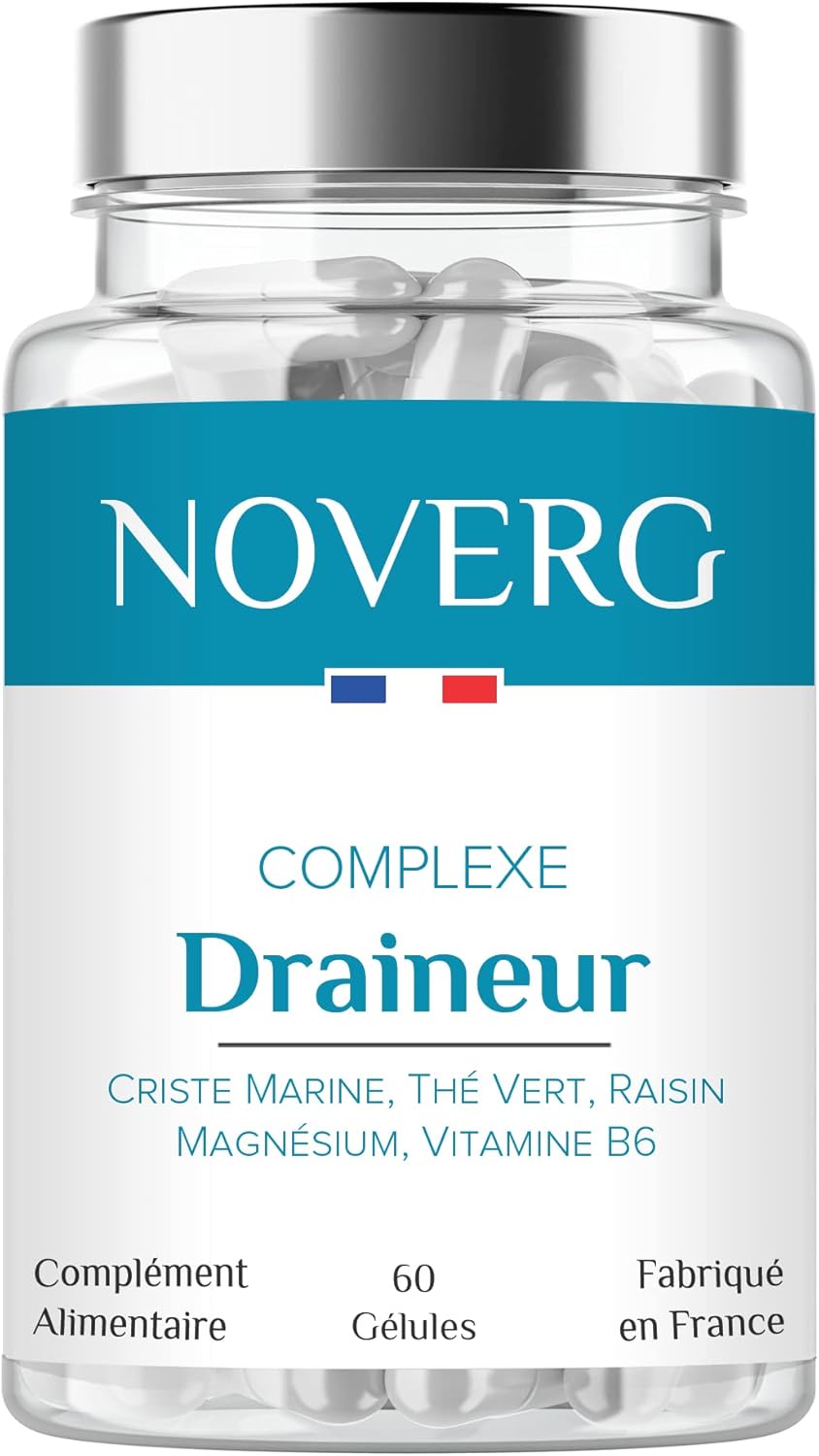 Draineur Rapide & Efficace | Anti-Rétention d'Eau + Affine la Silhouette + Réduit la Cellulite | Criste Marine, Thé Vert, Pépins de Raisins | Vegan | 60 Gélules | Cure de 30 Jours | Fabriqué en France