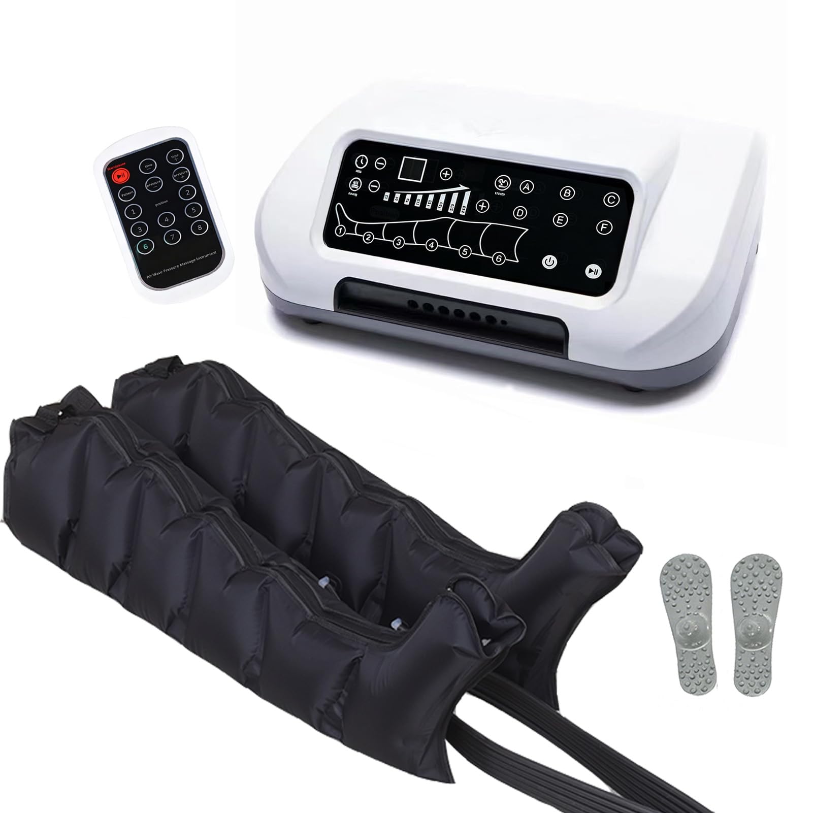 Massaggiatore Pressoterapia Gambe, Pressoterapia Linfodrenaggio 6 Camere, 6 modalità di Massaggio & Pressione 30-250 mmHg Regolabile, 0-30 Min Impostazione & Auto-Esaurimento