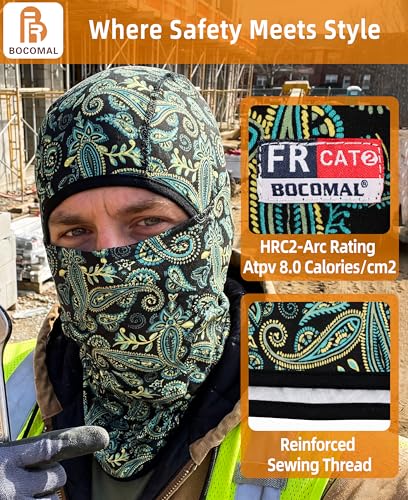 Image of BOCOMAL FR Face Mask Flame Resistant Balaclava 5.5oz Lightweight Arc Rated Helmet Liner Covering Hood for Welding
