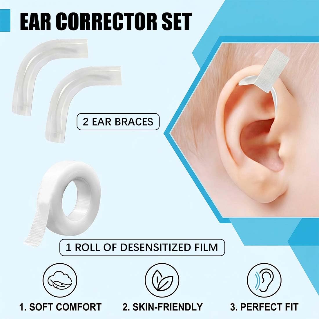 1 Paio Supporti Auricolari Modellabili In Silicone, Correttore Orecchie A Sventola, Cerotti Orecchie A Sventola Con Rullino