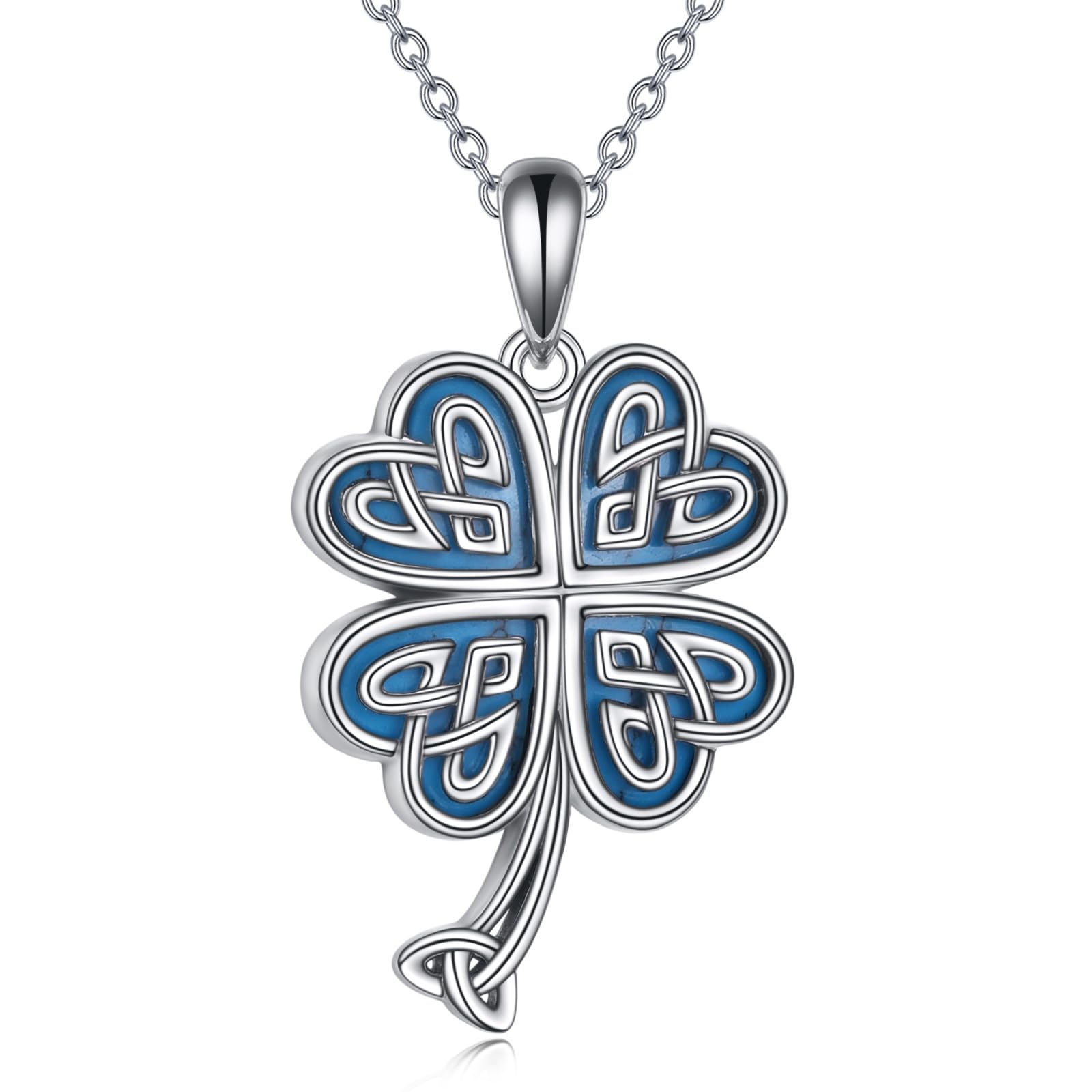 Vadmans Collar de plata de ley con diseño de trébol de cuatro hojas, colgante de nudo celta, joyería de la suerte, regalo para mujer