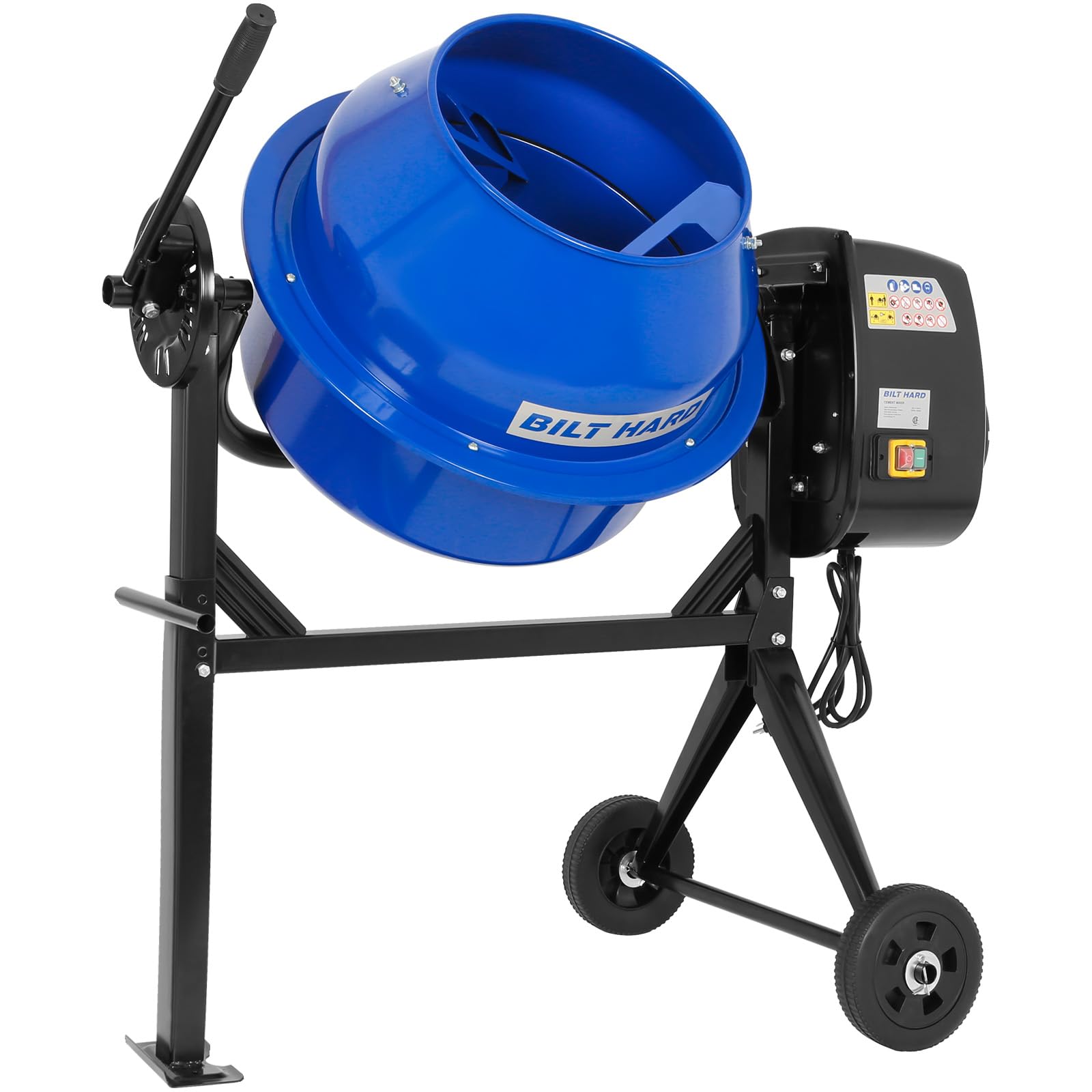 BILT HARD 4 Cu. Ft. Portable Electric Cement Mixer, Electric Concrete Mixer Heavy Duty, with Stand, Wheels, Cart-Mounted Unit, Power Cement Mixing Tools for Stucco, Mortar, Fodder