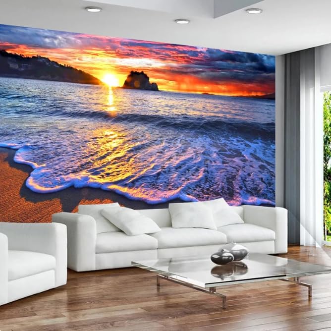Peinture murale lever de soleil pour salon et chambre paysage 3D 400x280 cm