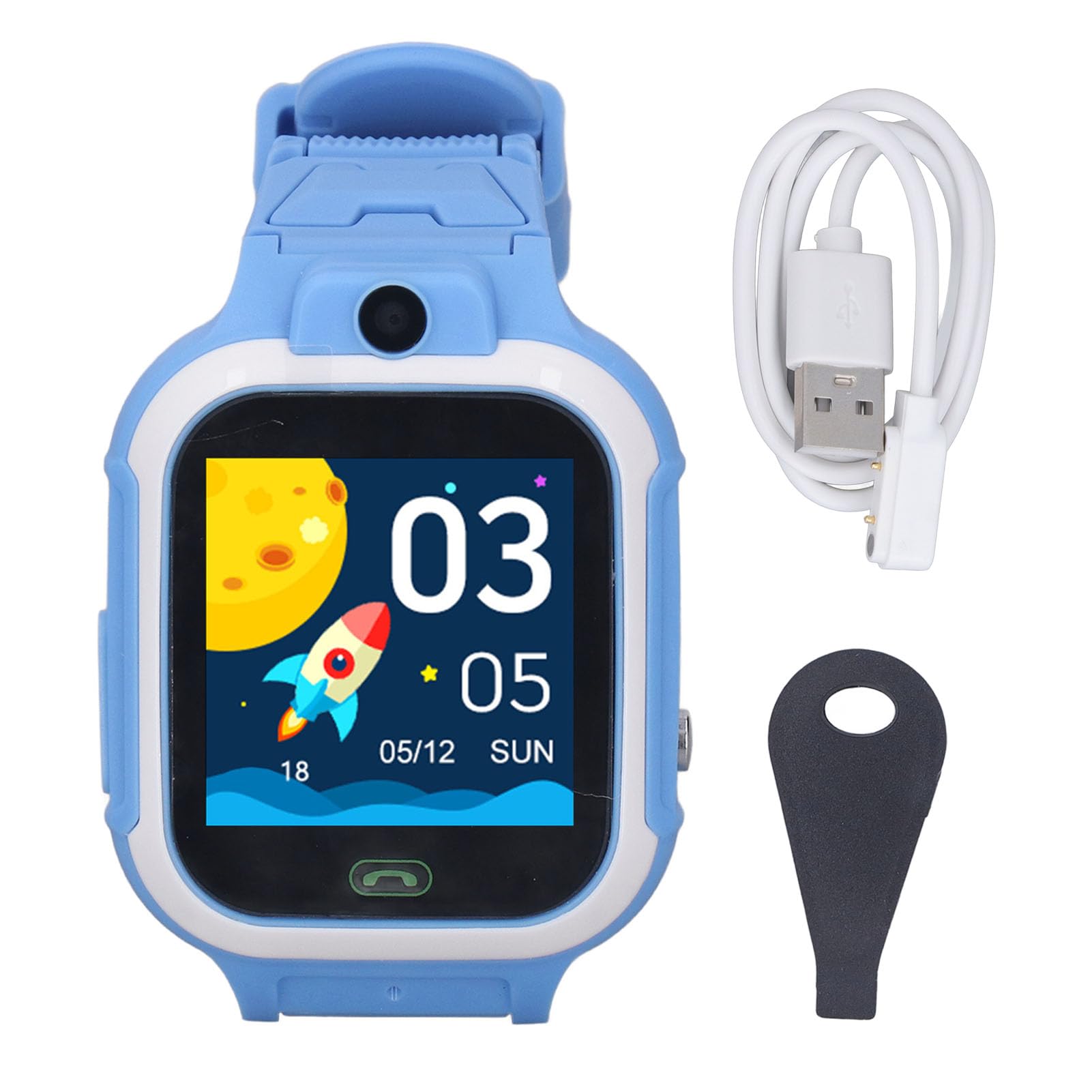 Reloj Inteligente para Niños, IP67 Resistente Al Agua, Reloj Inteligente para Niños, Mensaje de Voz con Cable de Carga para Viajes (Azul)