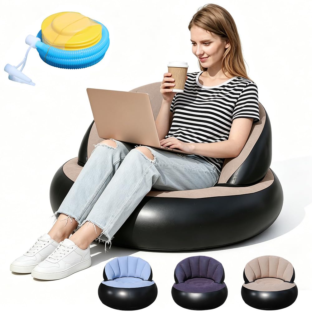 Aufblasbares Sofa mit Pumpe, Sessel Aufblasbar, Aufblasbarer Sessel Camping Wasserdichtes Aufblasbares Luftsofa Outdoor Sitzsack mit Beflockter Oberfläche, Tragbar Strandsofa für Reisen Camping Beach