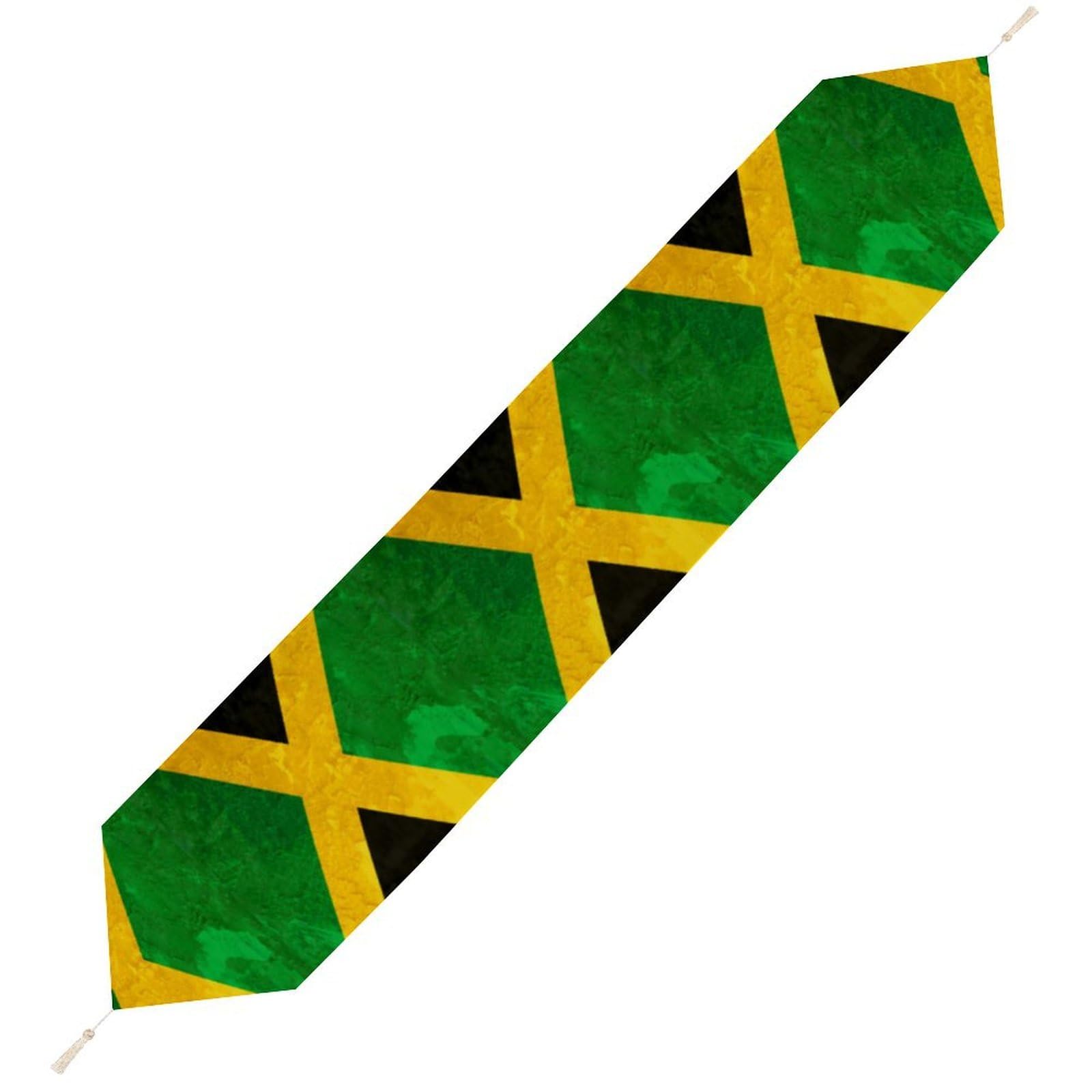JZemdybill 178*33cm Table Runner with Tassel, Jamaica Flag Art Design Table Runner, Table Decoration for Kitchen, Party, Restaurant