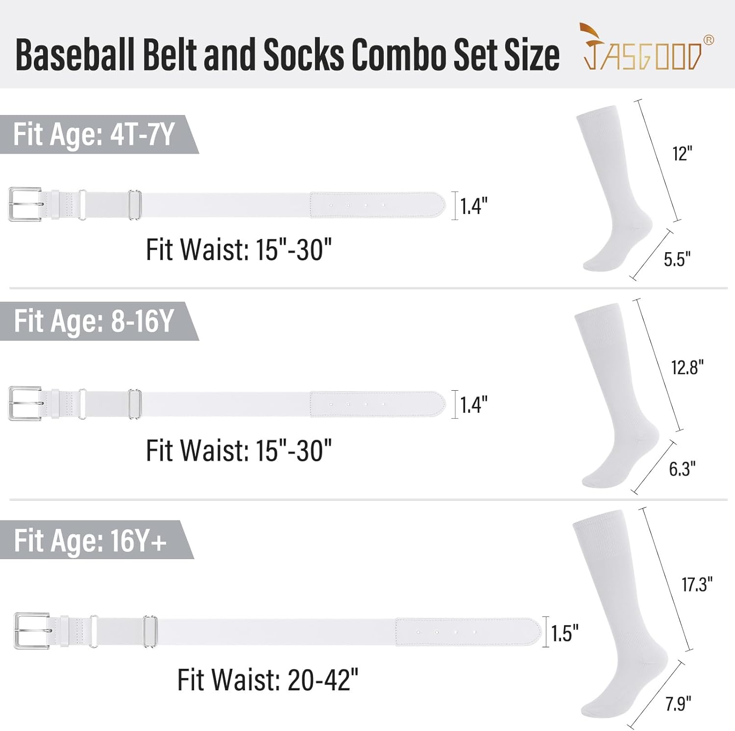 Baseball Socks and Belt for Youth Adult Softball Socks Combo Elastic Waist Belt for Men Kids Boys Girls Women JASGOOD - Image 6