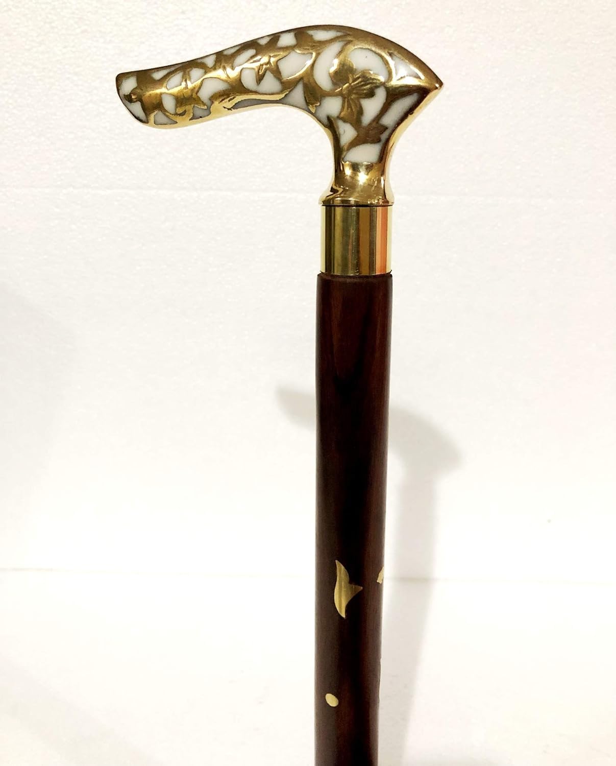 Antique Brass Derby Design White Leaf Brass Handle Wooden Walking Stick Cane for Men's & Women's Unique Gift for Father's Day-image-46
