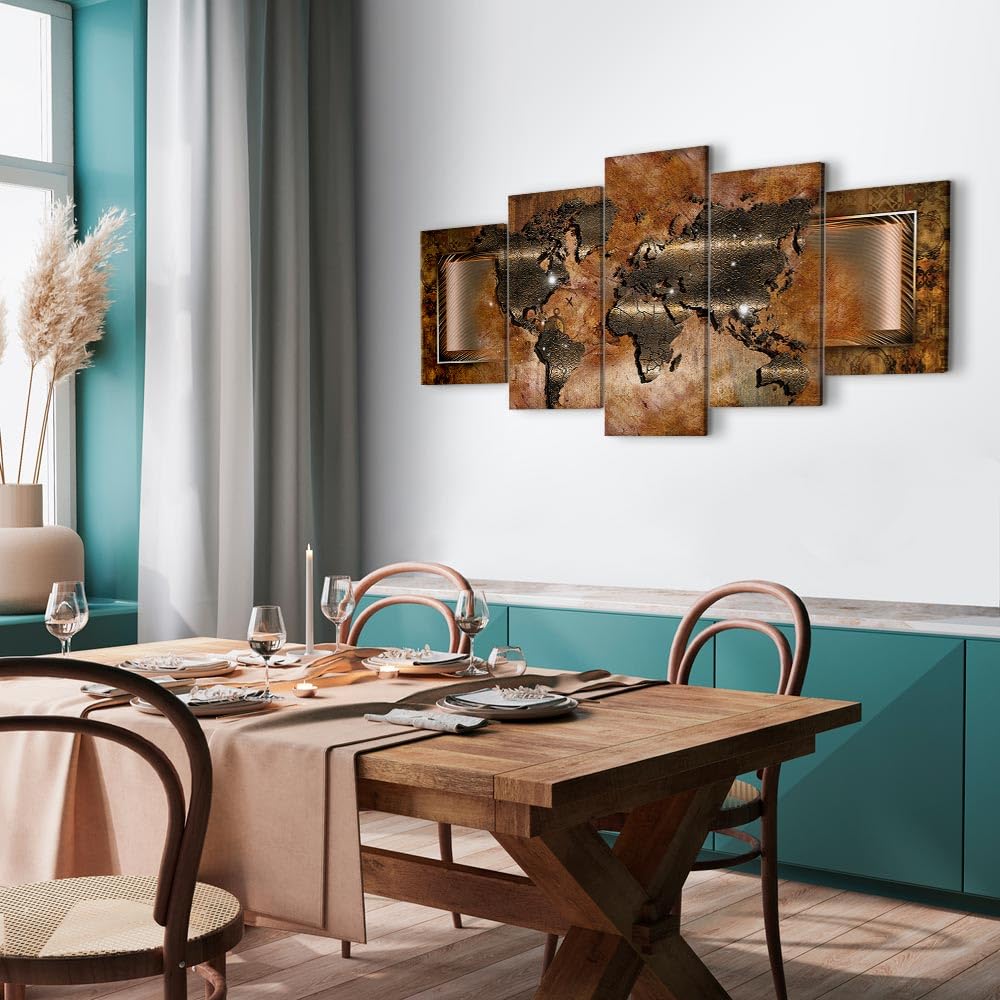 B&D XXL - Quadro 225x112 cm 5 Pezzi - Stampa su Tela Canvas con Struttura - Quadri Componibili Moderni Soggiorno Grandi - Murale Arte Decorazioni da Parete Decori - Astratto mappamondo 020101-247
