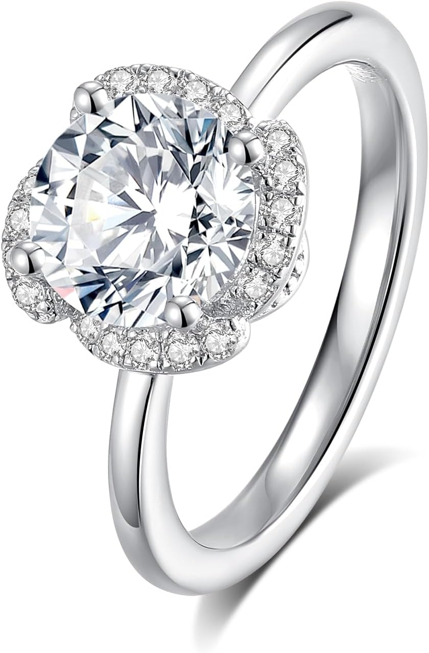 Moissanite Engagement Rings for Women,D Color VVS1 Round Cut Moissanite Ring 925 Sterling Silver Promise Rings for Her