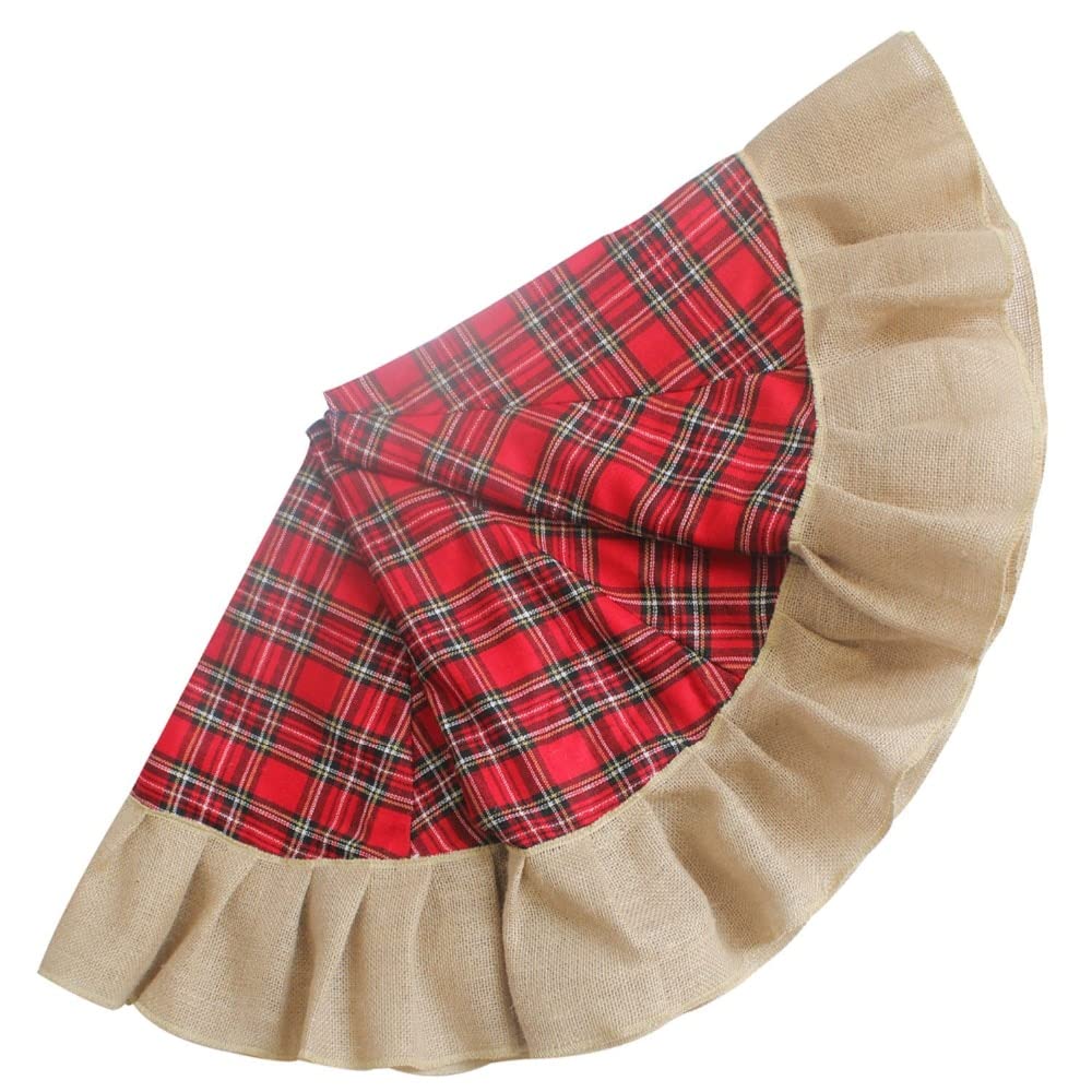 46 "Gonna Albero di Natale Patchwork Tartan Plaid con Birlap Juta Burlap Border