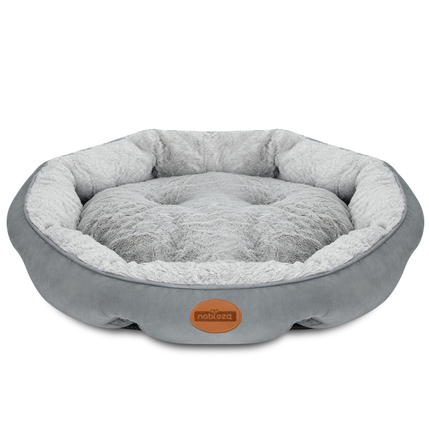 Nobleza Cama Perro Gato Grandes, Cama Lavable para Mascotas, Sofá Cama Redonda de Perros Antideslizantes y Antiestres, Felpa Corta Super Suave y Cómoda para el Invierno, Gris, Ø80 x 18 cm