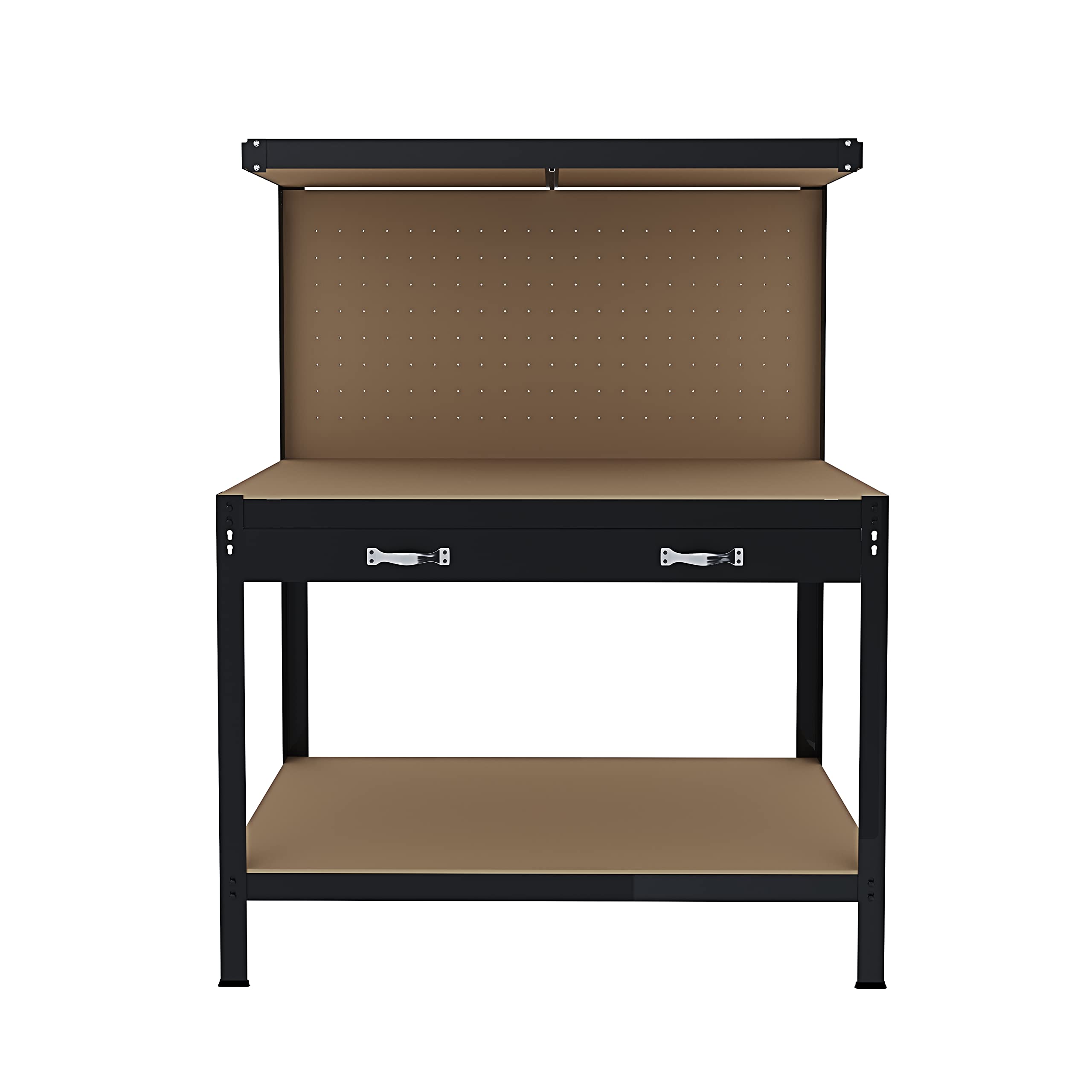 Banco da Lavoro 3 Livelli 120x60 cm 370 kg Cassetto Pannello Forato Nero
