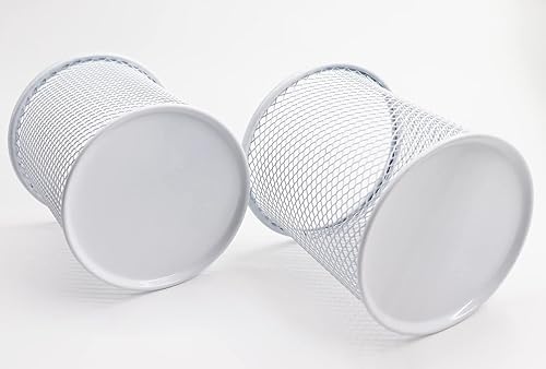 Miniatura 3 de Portalápices de malla para lápices, soporte de metal para lápices, portavasos para escritorio, oficina, organizador de bolígrafos, blanco, paquete