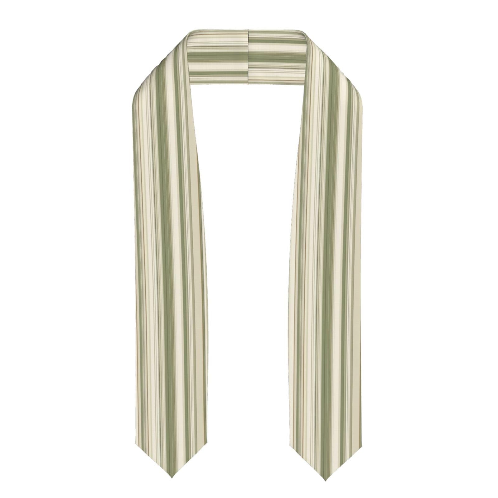 Woshuwo Unisex Flattened Narrow Sage Green Cream Stripes Adult Graduation Stole Shawl 183Cm Long For Academic Commencements Shawl