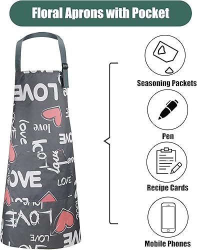 Miniatura 3 de Jeffbaubl Paquete de 4 delantales florales con bolsillo, delantales de cocina ajustables, delantales impermeables para mujeres, delantales de cocina