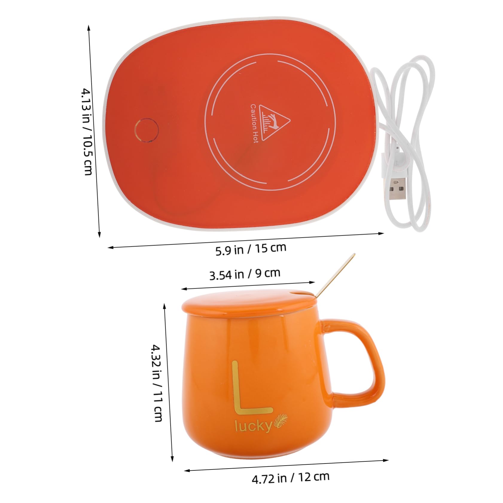 ABOOFAN 1Set Drink Warmer Mug with Lid Spoon Quick Heating Coffee Mug Set for Desk Automatic Heating Electric Cup Warmer Present for Christmas Birthday Celebrations