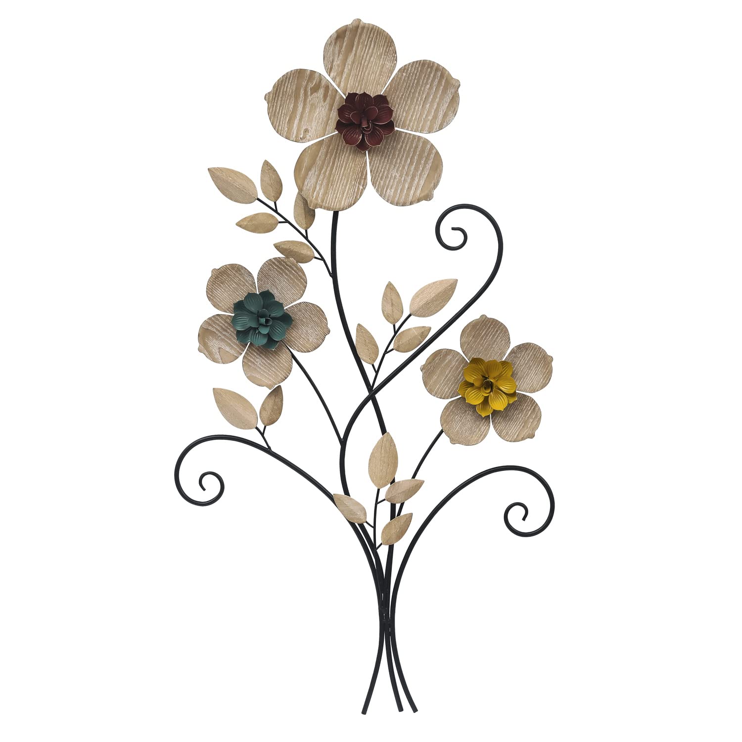 Asense Metal Tree Wall Art with Tricolor Flowers, Tree of Life Wall