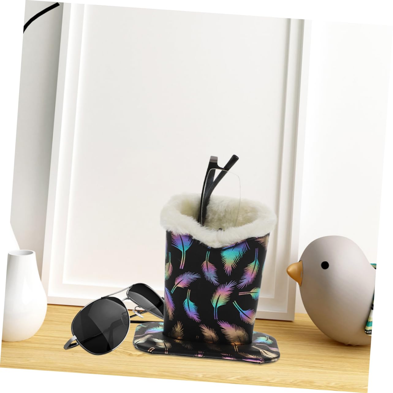CALLARON Portaocchiali in Pelle Stand Porta Occhiali Per Cinghia Degli Occhiali Vassoio Porta Occhiali Contenitore Per Bicchieri in Peluche Porta Occhiali Da Comodino