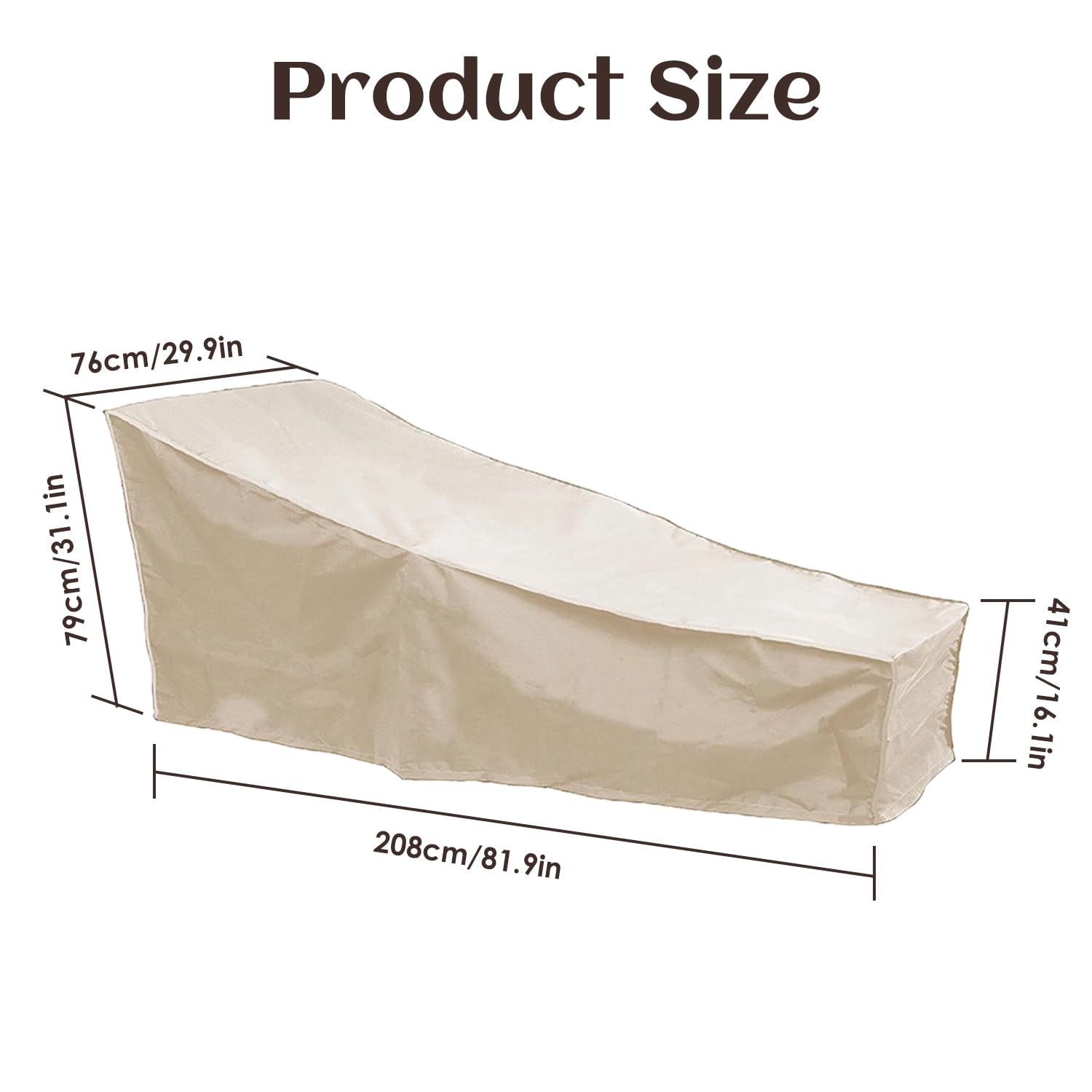Copertura per Chaise Longue da Giardino, 208 x 76 x 41 cm Coperture per Lettini Prendisole Impermeabile Resistente al Vento Coperture per Chaise Longue per Patio Esterno (Beige*2)