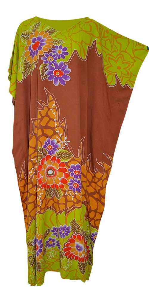 JOHORE Amazing Floral Soft Kaftan Caftan Cool Long Ladies Summer Dress Plus Abaya Plain (Freesize 8 to 34, Green + Brown)
