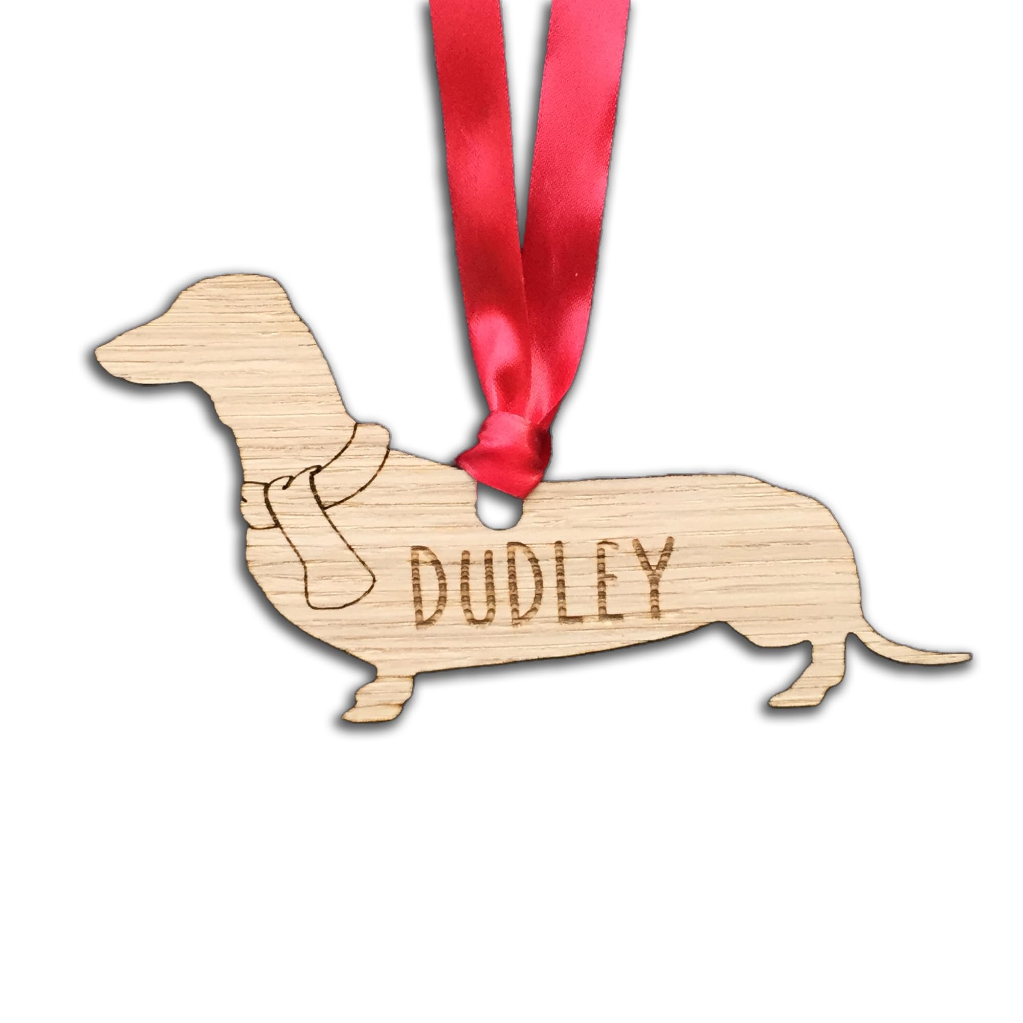 Personalised Dachshund Dog Decoration Oak Wood Bauble - Christmas Tree gift present Cat Pet Xmas