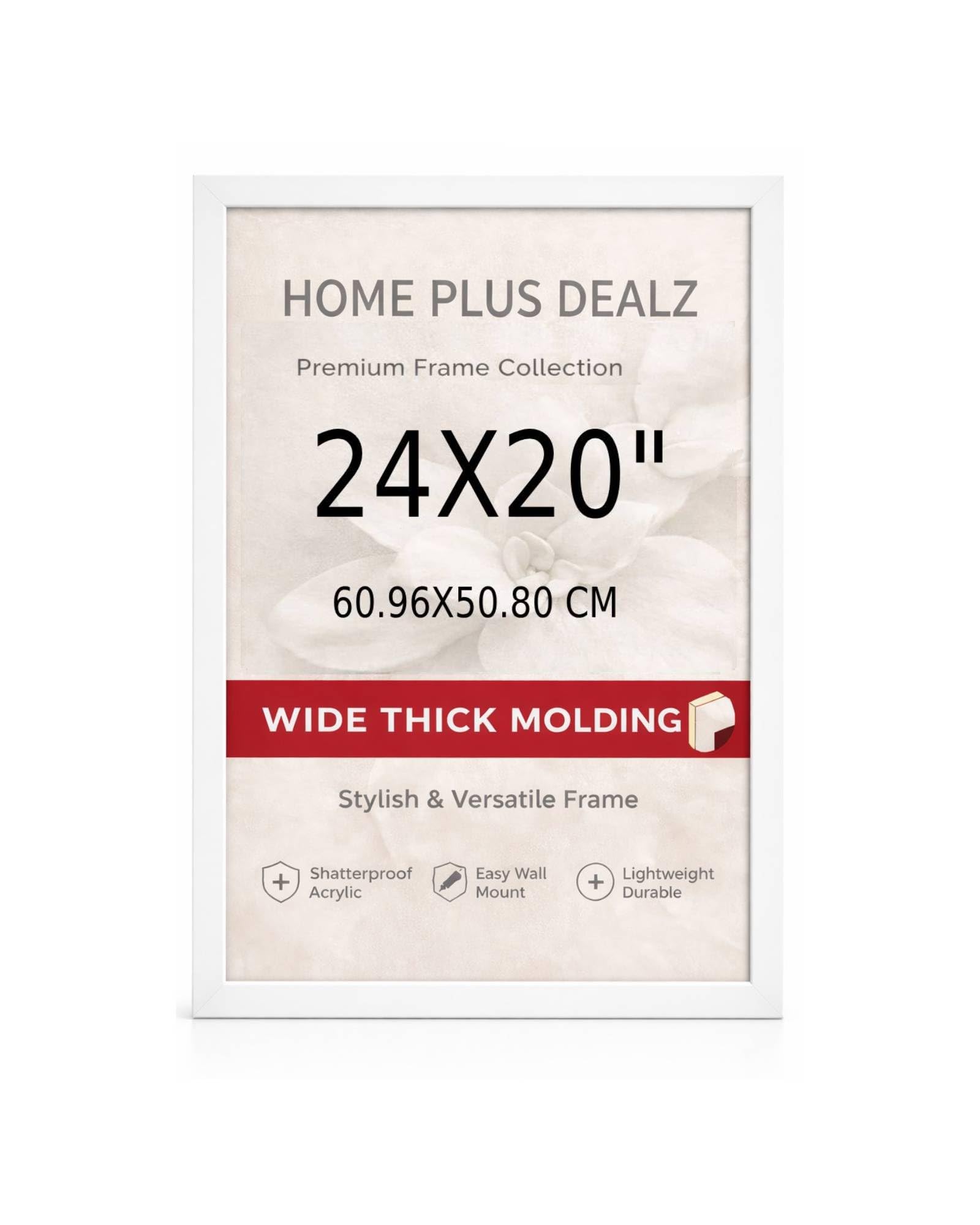 Home Plus Dealz 24x20 Inch White MDF Wall Picture Frame with Protective Clear Acrylic Front – Modern Photo, Poster & Art Print Display — image 1