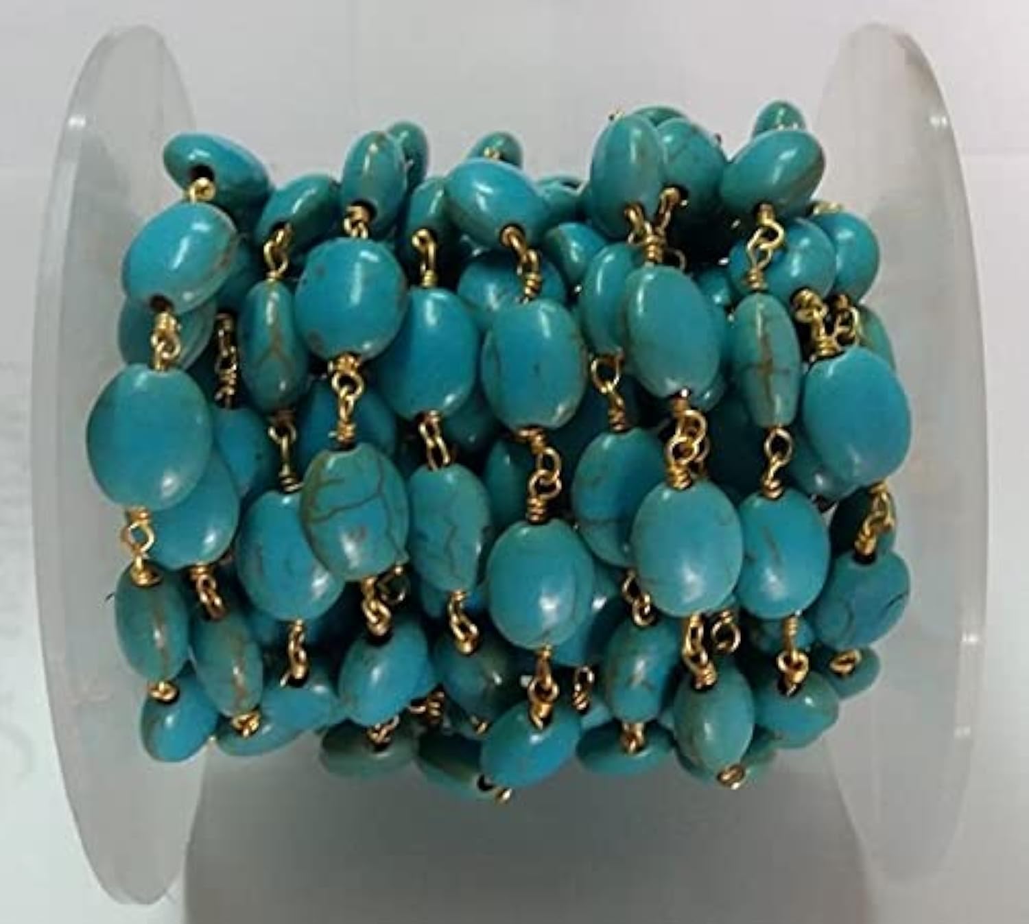 Chaîne turquoise ovale de prestige en fil enrobé d'or 24 carats pour créateurs